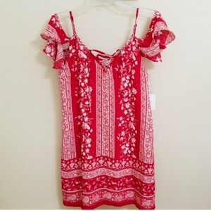 Red Floral Cold-Shoulder Summer Dress